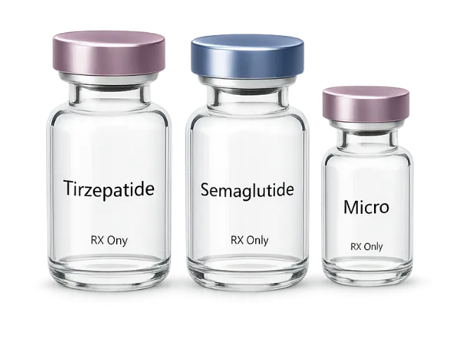 Compounded GLP-1 medication vials: tirzepatide, semaglutide, and microdose